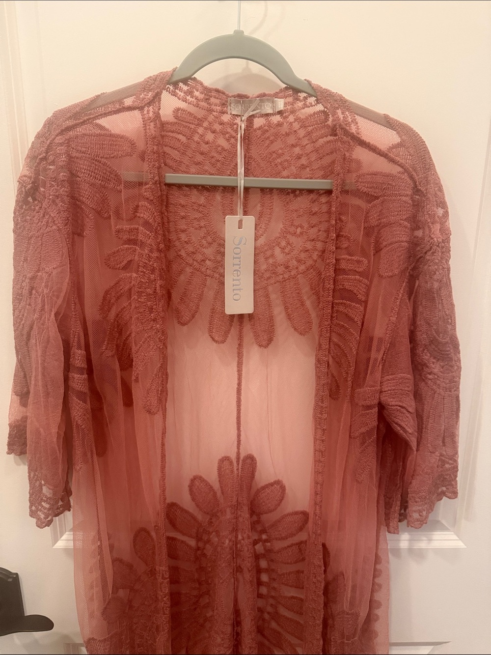 Sorrento Lace Embroidered Sheer Kimono - Dusty Rose
